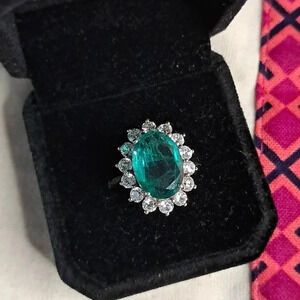 Emeraldine Quartz (Triplet) & Natural White Zircon Ring
